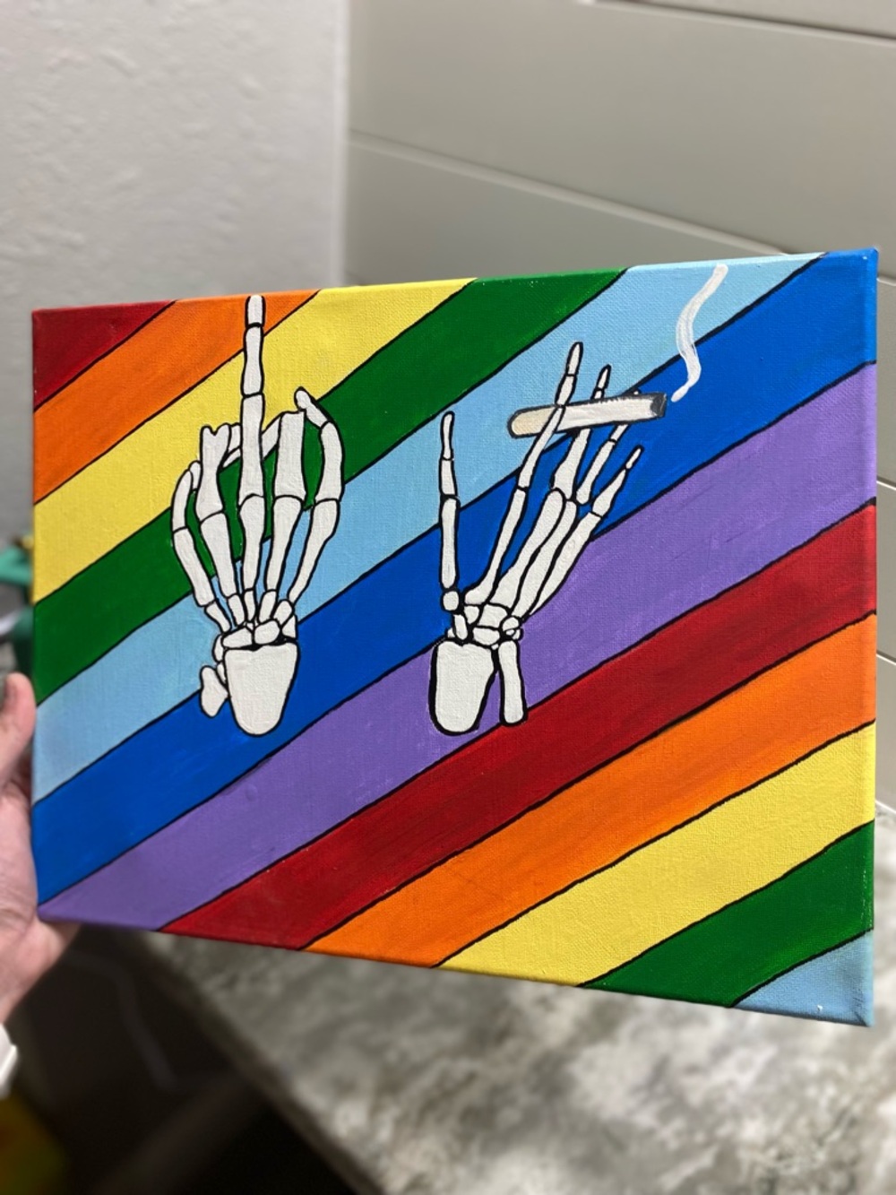 Colorful Skeleton Hand Canvas Art - Picture 3 of 5